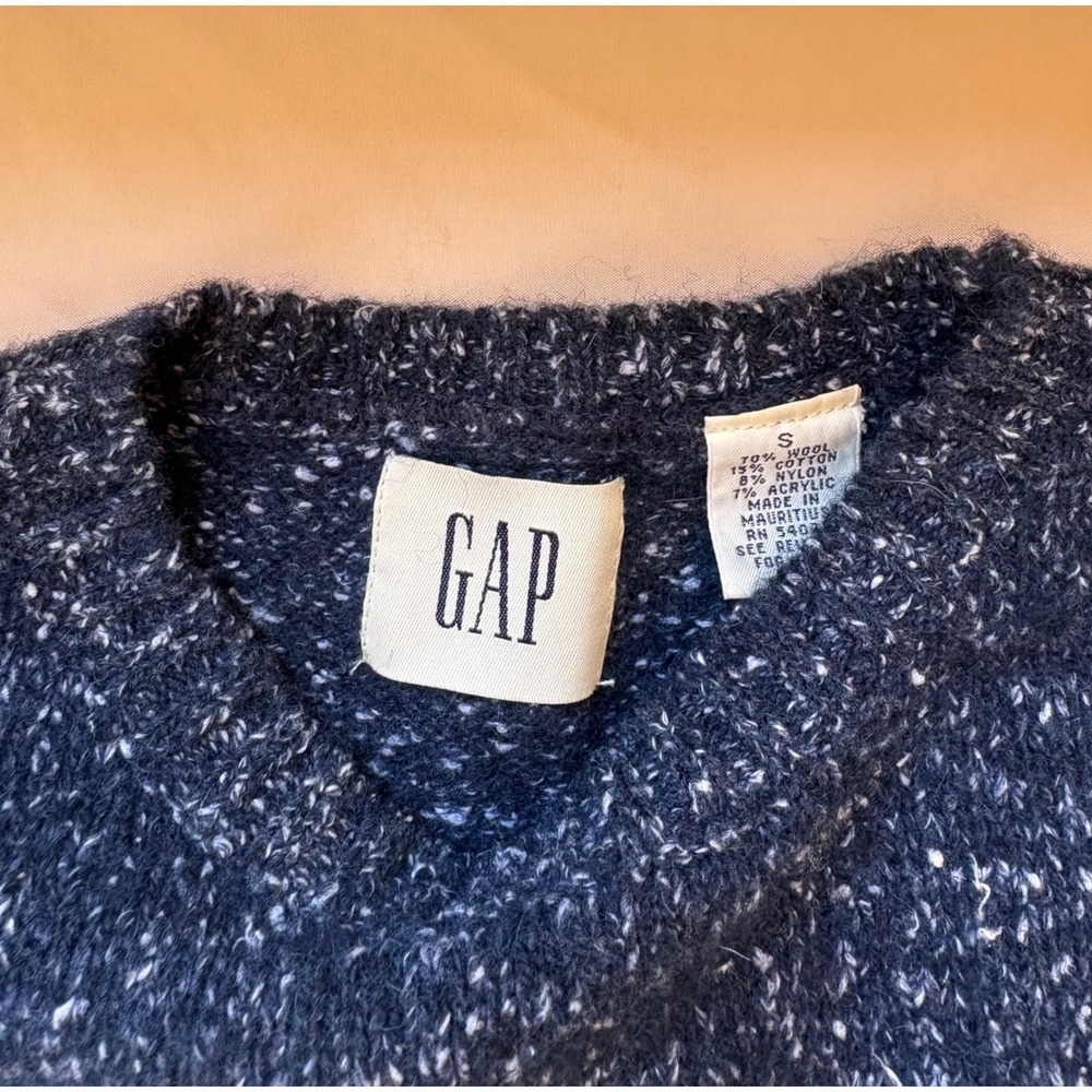 Vintage Gap Wool Blend Marled Knit Crewneck Sweater Navy Blue Speckled Small - Picture 2 of 5